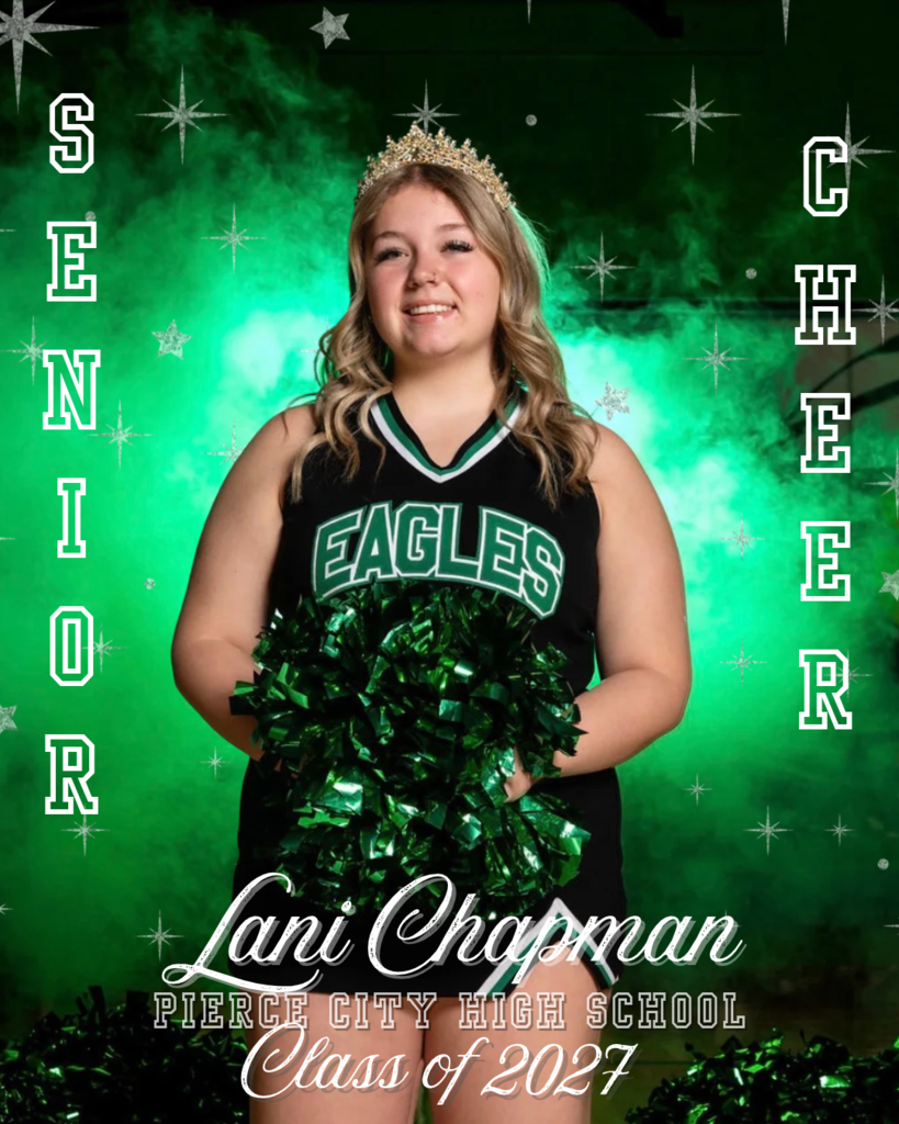 cheerleader holding green pompoms and wearing tiara