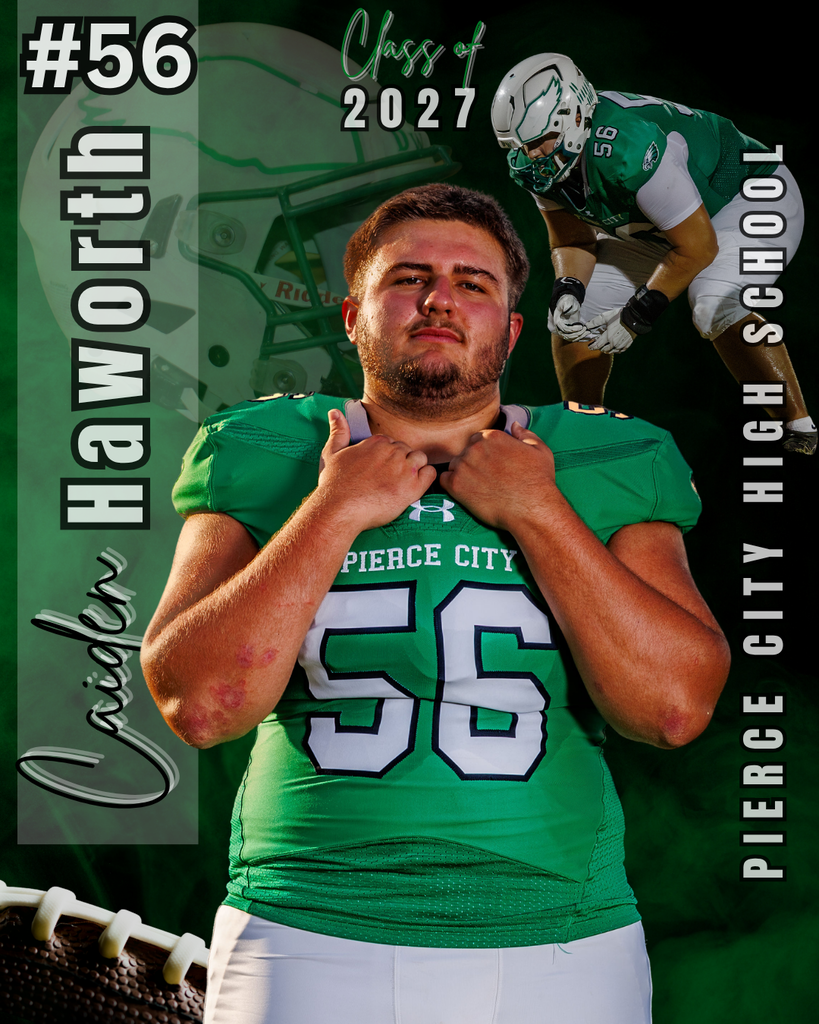 senior graphic with football helmet, small picture of football player, and larger picture of football player in the center