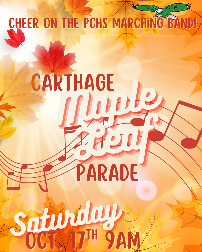 maple leaf parade graphic with fall leaves and music notes