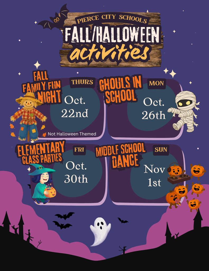 halloween graphic with bats, scarecrow, witch, mummy, ghosts, etc