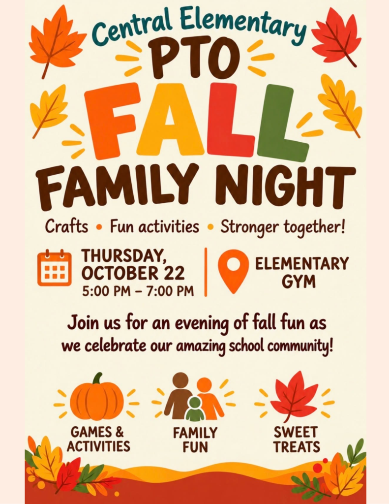 pto fall family night graphic with fall leaves