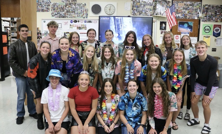 students dressed up in surfer theme 