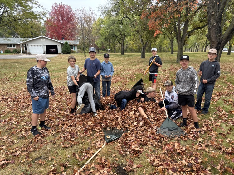 students raking