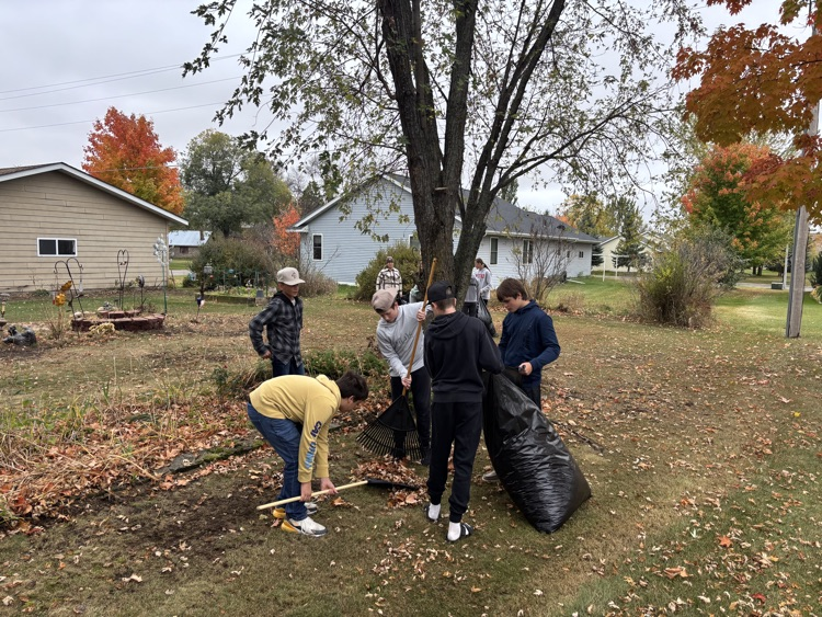 students bagging leaves