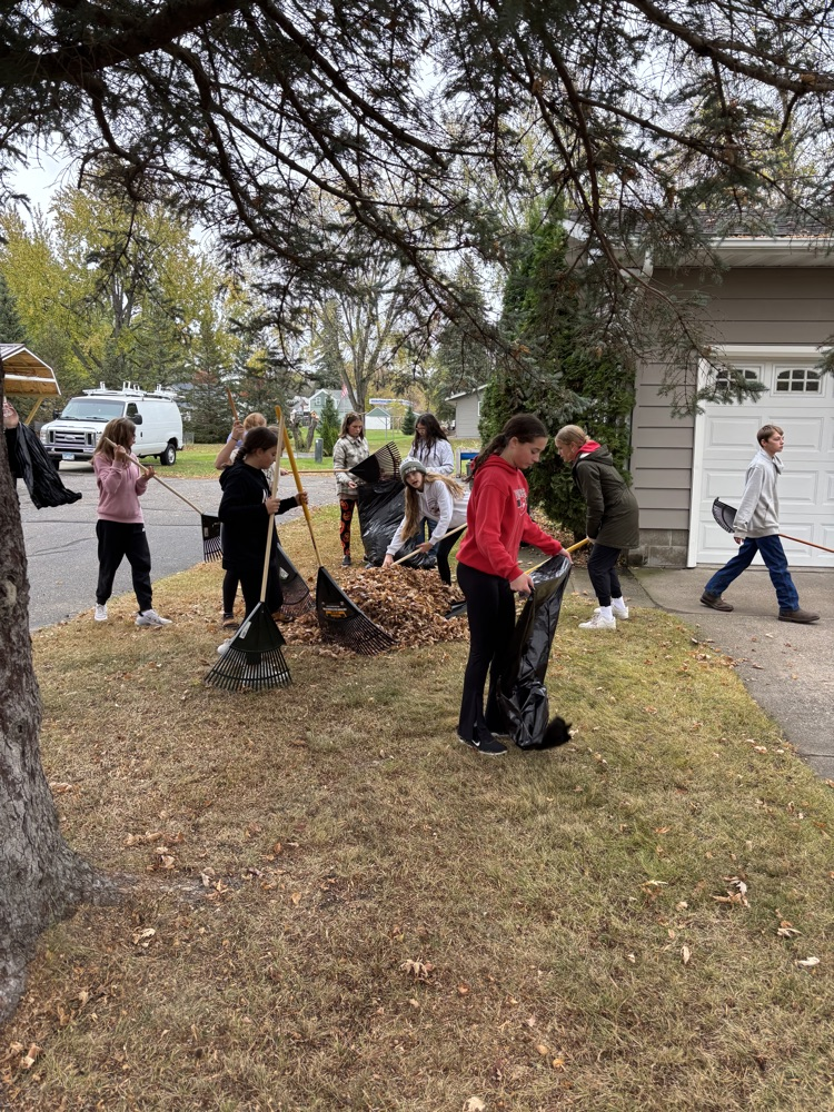 students raking