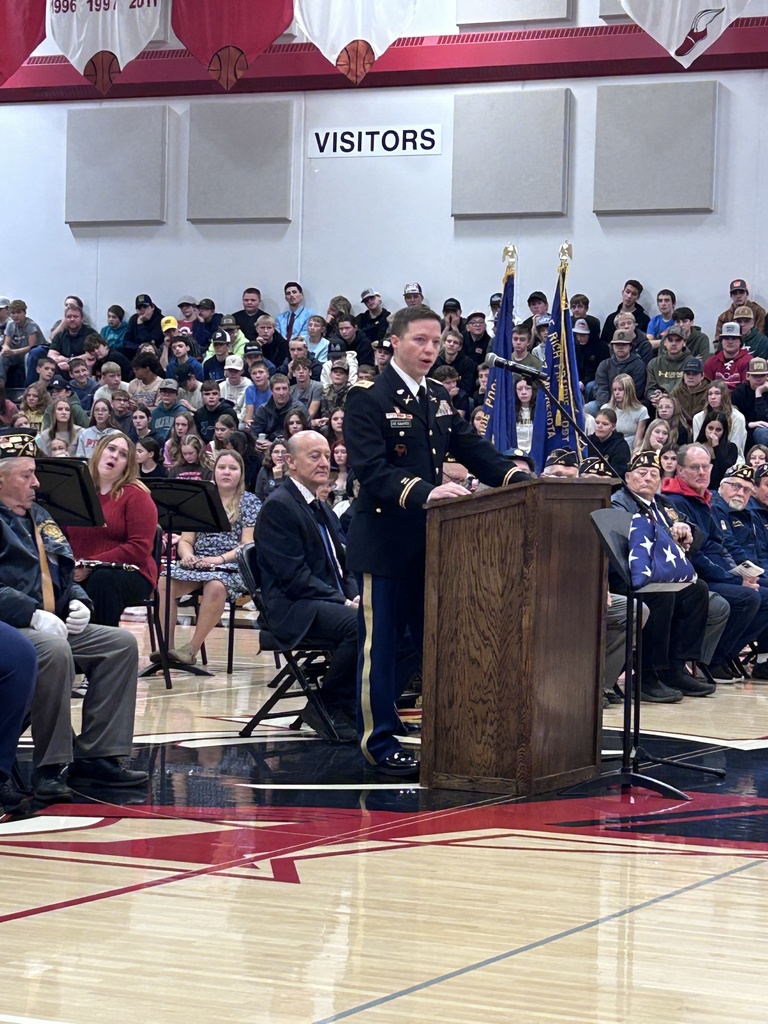 Sg. St. Saver talking to Pierz Students in the MAC gym