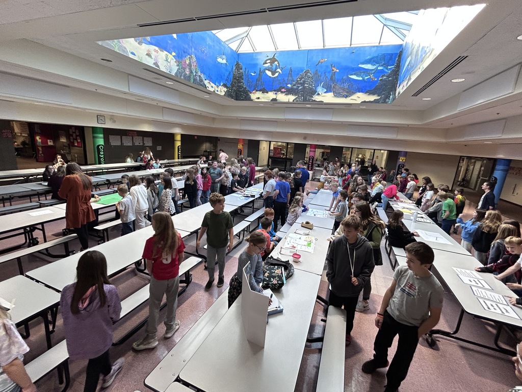 Birds eye view of students at the invention fair