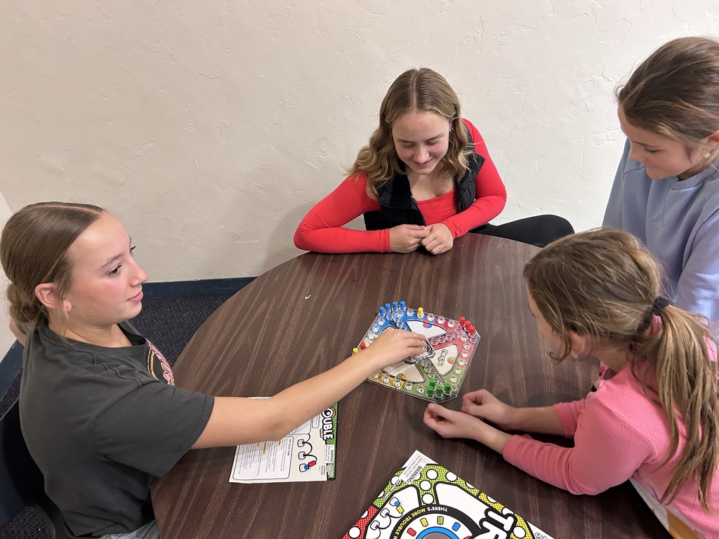 Group of ninth graders and 3rd graders playing games together