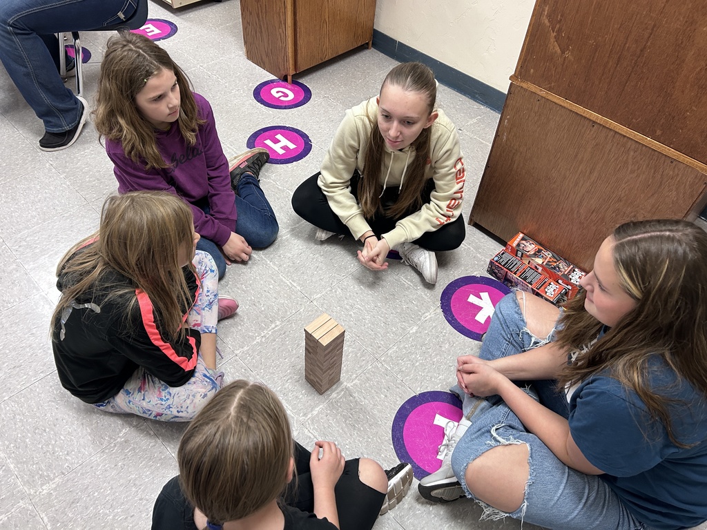 Group of ninth graders and 3rd graders playing games together