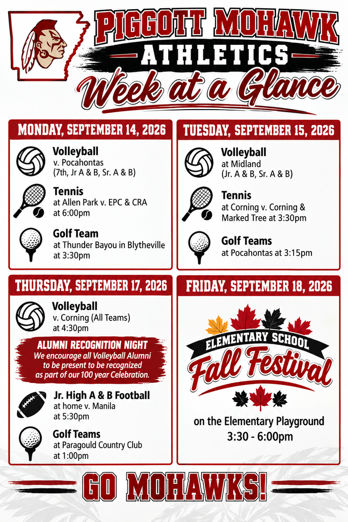Week at a Glance for September 14-18, 2026.