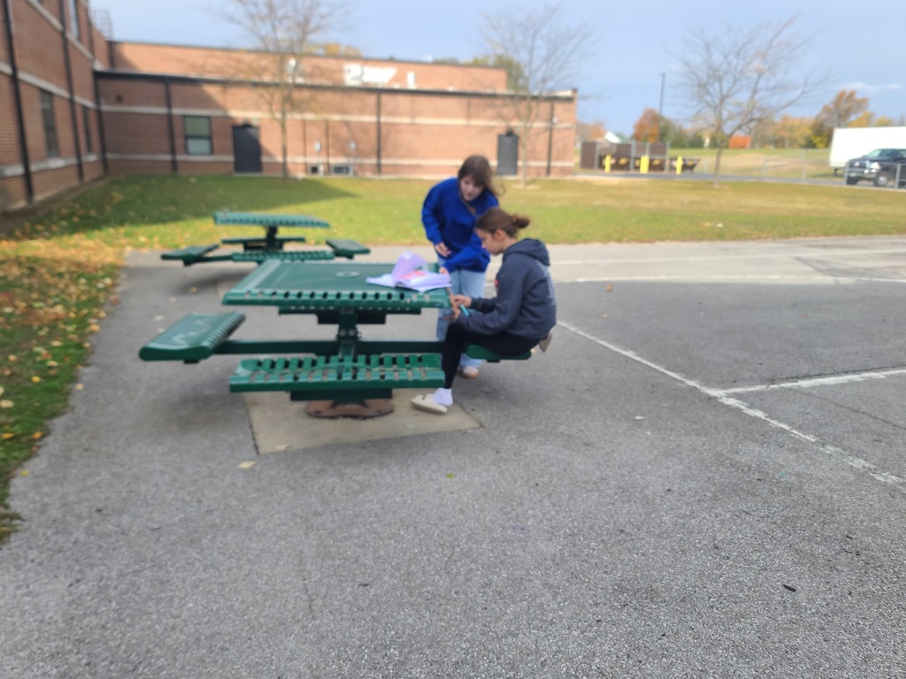 students measuring perimeter of outside objects