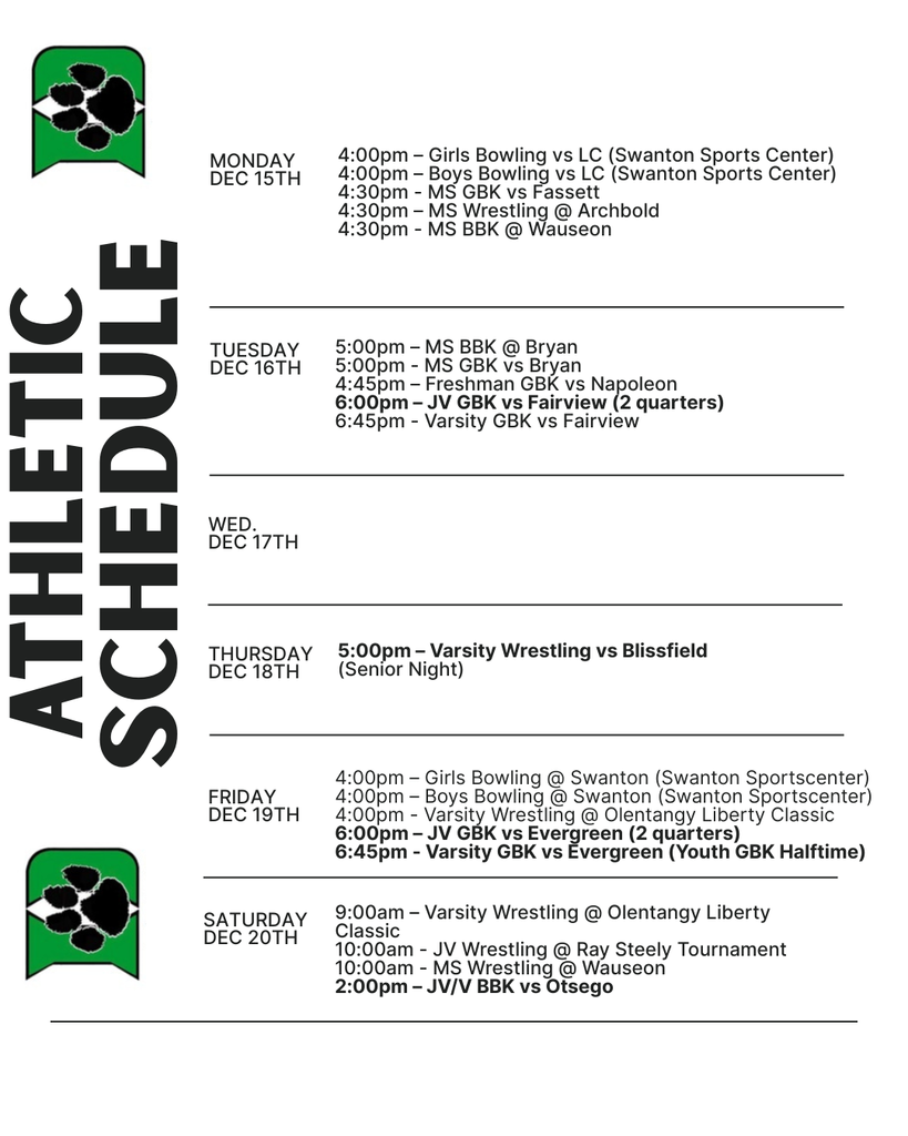 Athletic Schedule