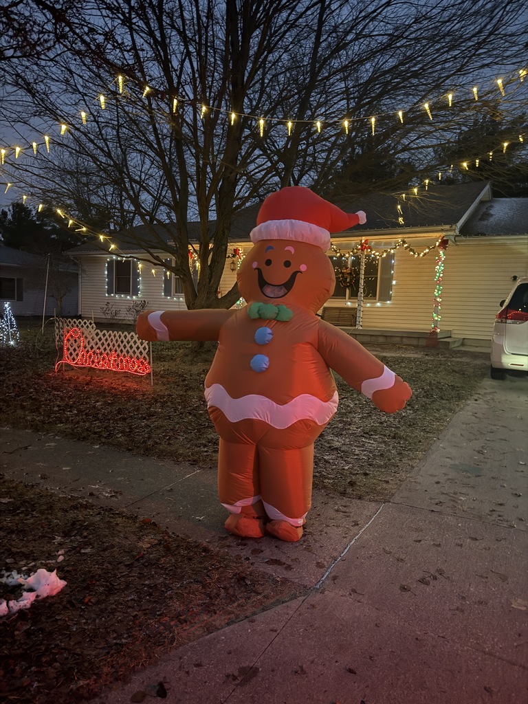 A bus riding by Christmas lights