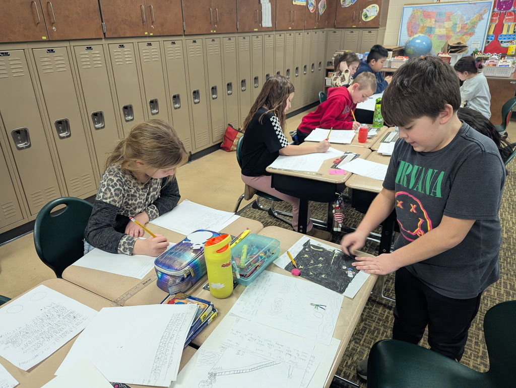 Students writing in a classroom