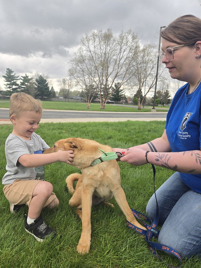 a student petting a dog