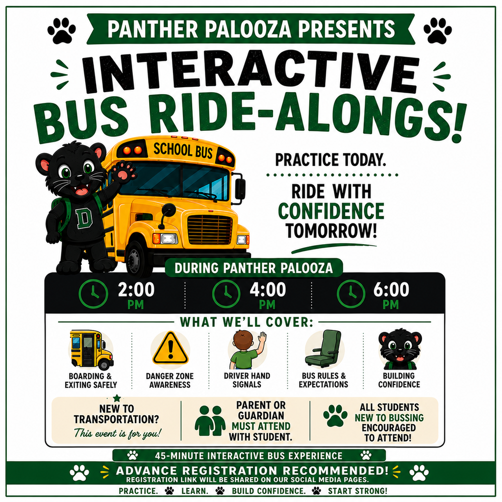 interactive bus ride along flyer - invitation to sign up for ride along practice at 2:00, 4:00 and 6:00