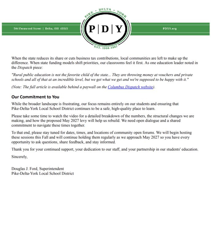 Letter from the Superintendent
