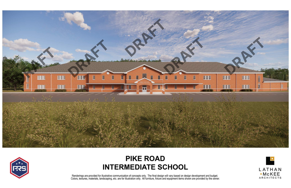Architectural rendering of the proposed Pike Road Intermediate School building expansion.