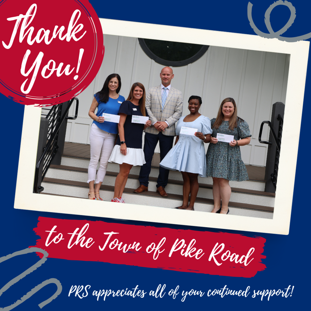 Thank you Town of Pike Road for your continued support! A picture of 4 administrators (one from each location) holding a check from the town.