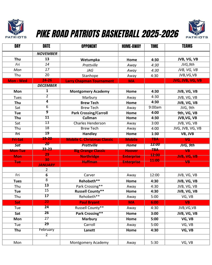 basketball schedules