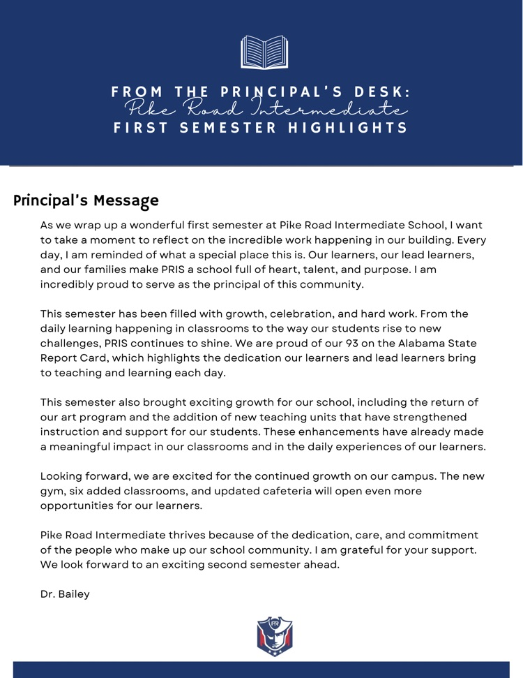 PRIS Principal’s Message