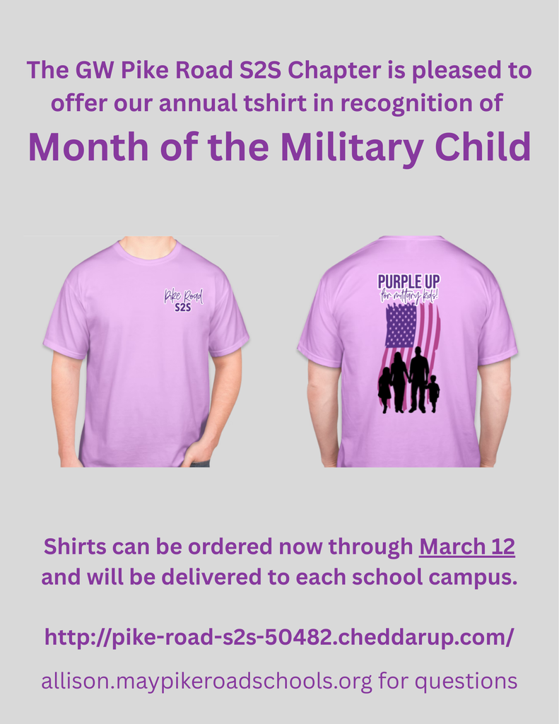 The GW Pike Road S2S Chapter is pleased to offer our annual tshirt in recognition of Month of the Military Child (1)