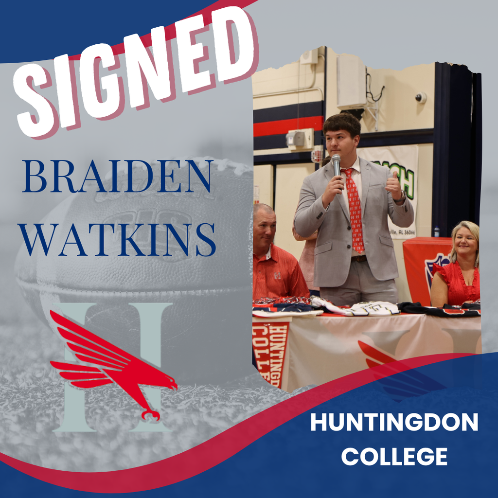 Braiden Watkins speaking at his signing for Huntingdon College
