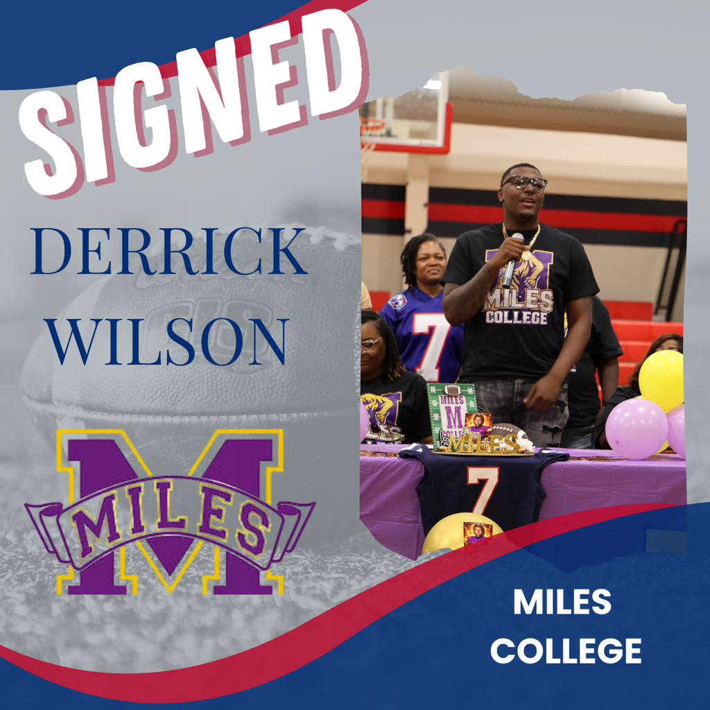 Derrick Wilson speaking at his signing with Miles College on graphic