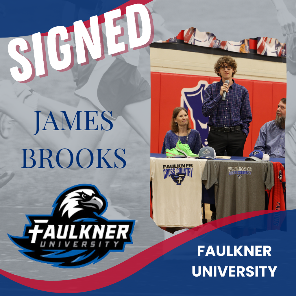 James Brooks speaking at his signing for Faulkner University