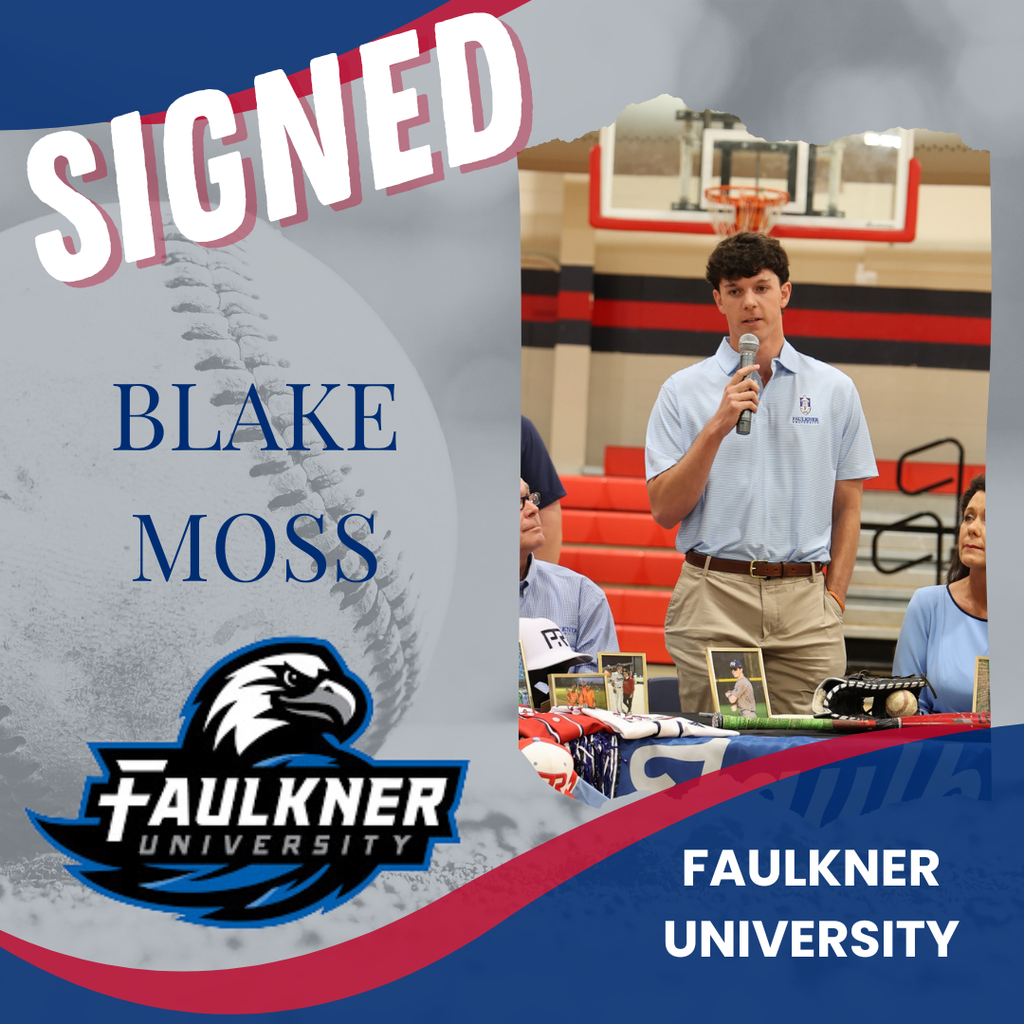 Blake Moss speaking at his signing for Faulkner University