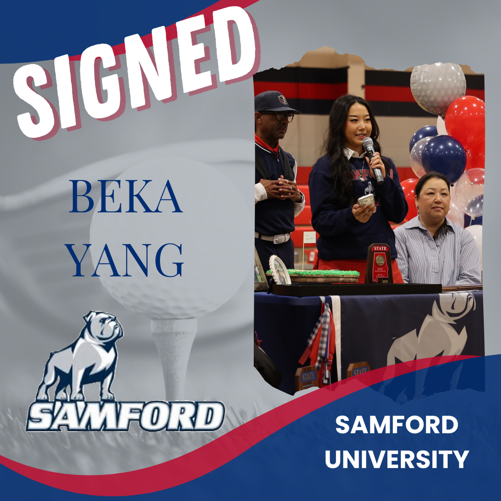 Beka Yang speaking at her signing for Samford University