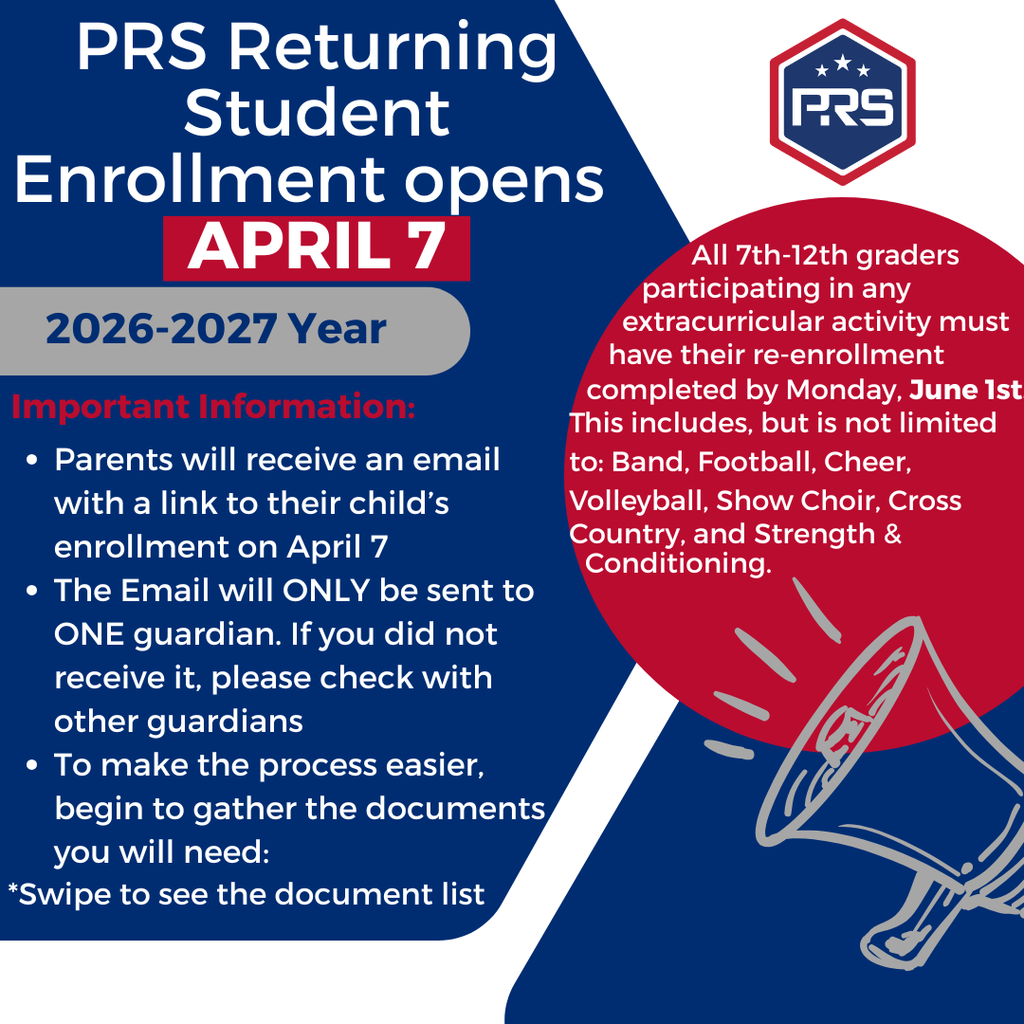  📣 It’s almost time to re-enroll for the 2026- 2027 school year! Each year, all families must complete the re-enrollment process for their child and upload updated proof of residency documents. 🗓️ Re-enrollment will open TUESDAY, APRIL 7!  You will receive an email with a personalized re-enrollment code for each of your students. Only one guardian receives the link with the snapcode to re-enroll. If you didn't receive it, please check with their other guardian. If your secondary student participates in any extra-curricular activities, they MUST be re-enrolled by June 1st to participate. We appreciate your help in keeping everything up to date. Let’s make the upcoming school year our best one yet! 💙🍎