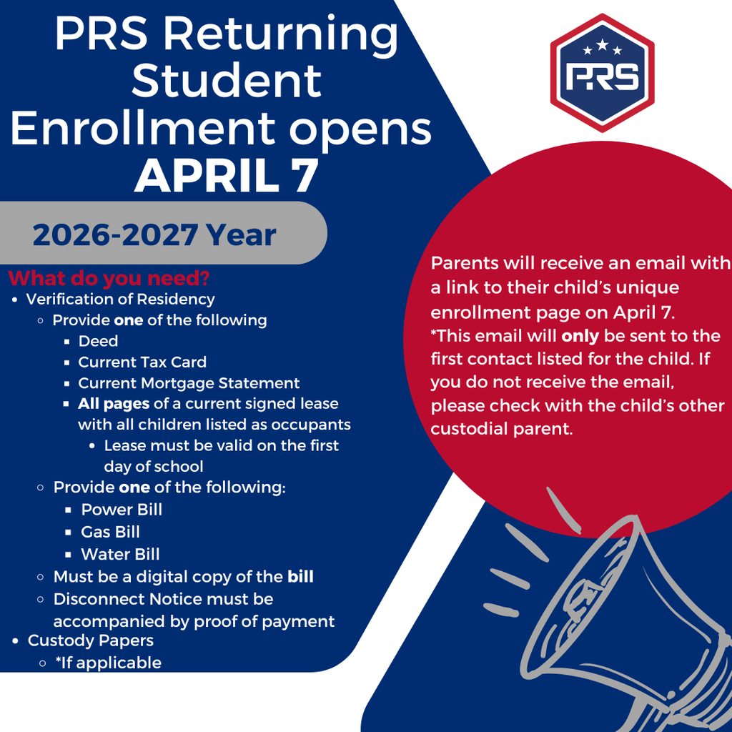  📣 It’s almost time to re-enroll for the 2026- 2027 school year! Each year, all families must complete the re-enrollment process for their child and upload updated proof of residency documents. 🗓️ Re-enrollment will open TUESDAY, APRIL 7!  You will receive an email with a personalized re-enrollment code for each of your students. Only one guardian receives the link with the snapcode to re-enroll. If you didn't receive it, please check with their other guardian. If your secondary student participates in any extra-curricular activities, they MUST be re-enrolled by June 1st to participate. We appreciate your help in keeping everything up to date. Let’s make the upcoming school year our best one yet! 💙🍎