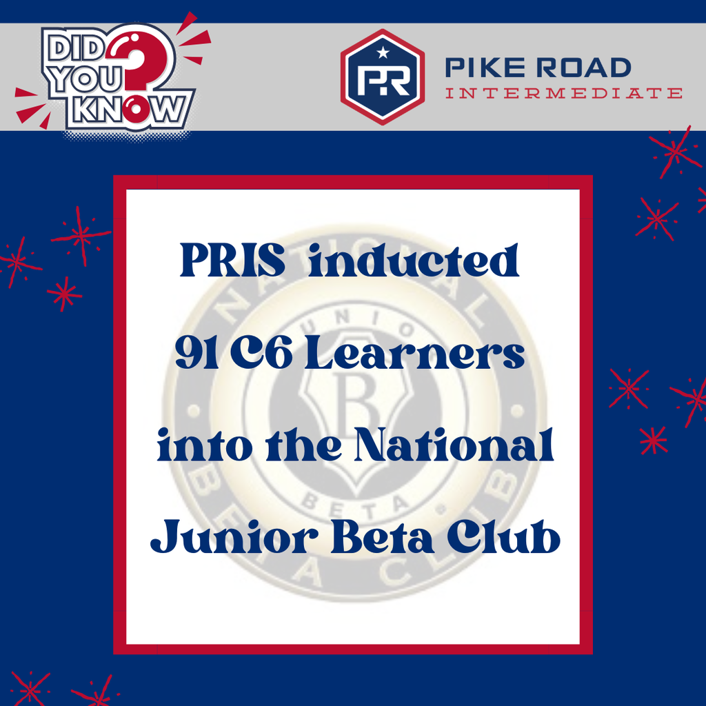 Celebratory graphic shouting out that 91 sixth graders were inducted into the National Jr. Beta Club this year.