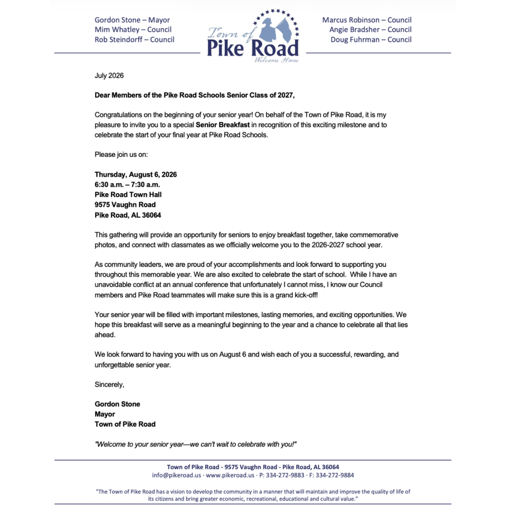 Senior Breakfast Letter