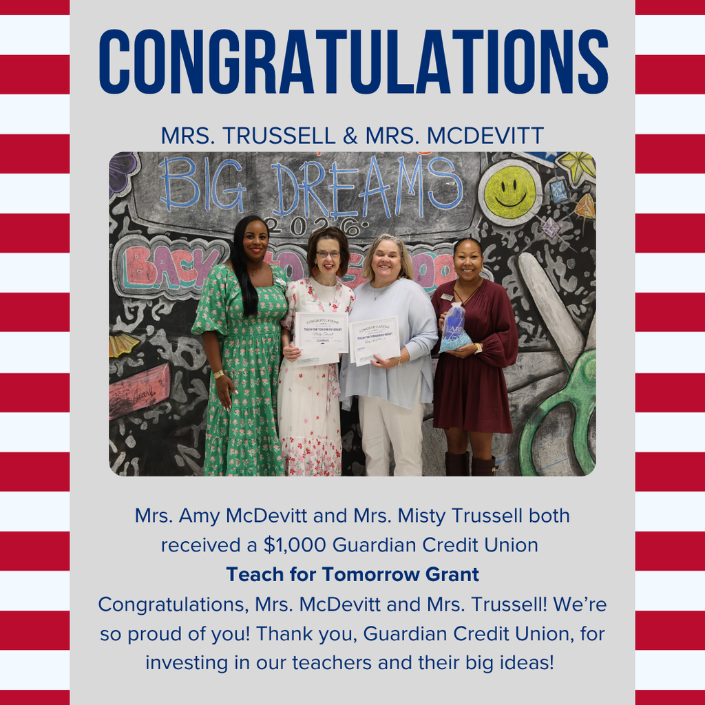 Congratulations post to Amy McDevitt and Misty Trussell for each receiving a $1,000 grant from Guardian Credit Union.  