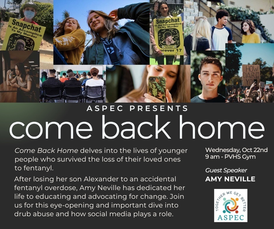 Images of teens protesting Snapchat, using smartphones with ASPEC logo and event details