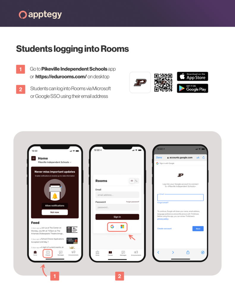 Students sign-in to the Pikeville App with your Google Account.