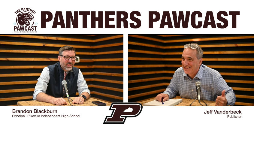 A screenshot from the Podcast that includes host Jeff Vanderbeck and Pikeville High School Principal  Brandon Blackburn.