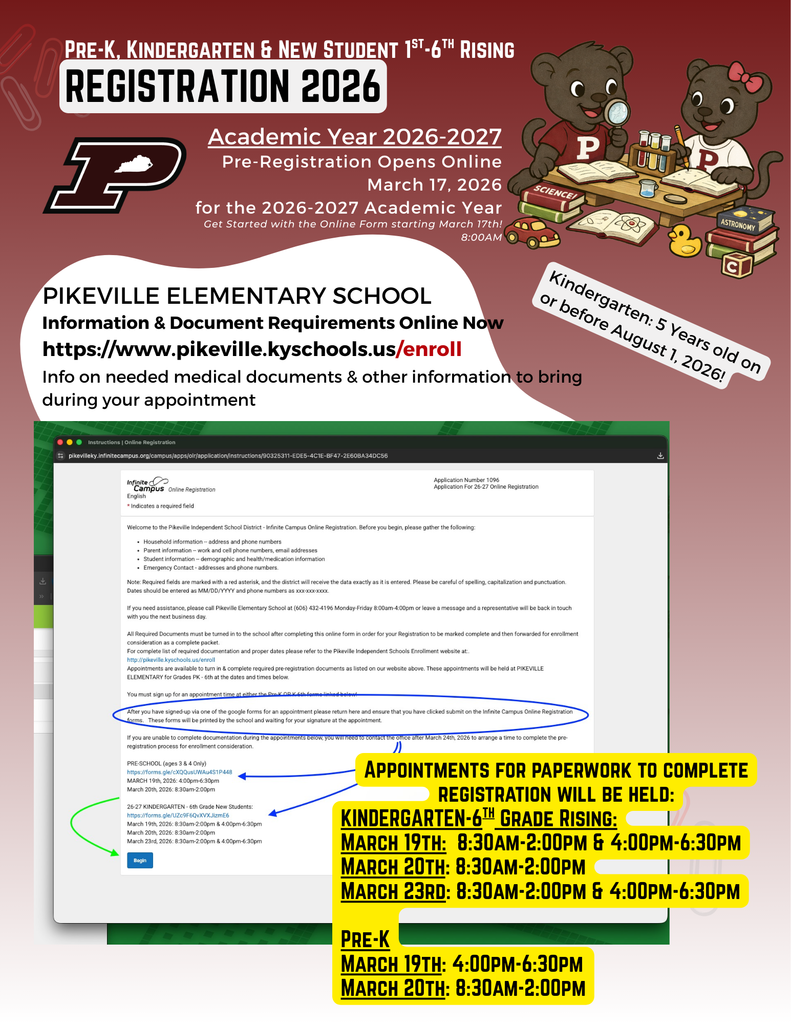Pre-K-6th Grade New Student Registration Appointments Available