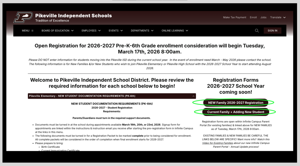 New student registration open March 17th.