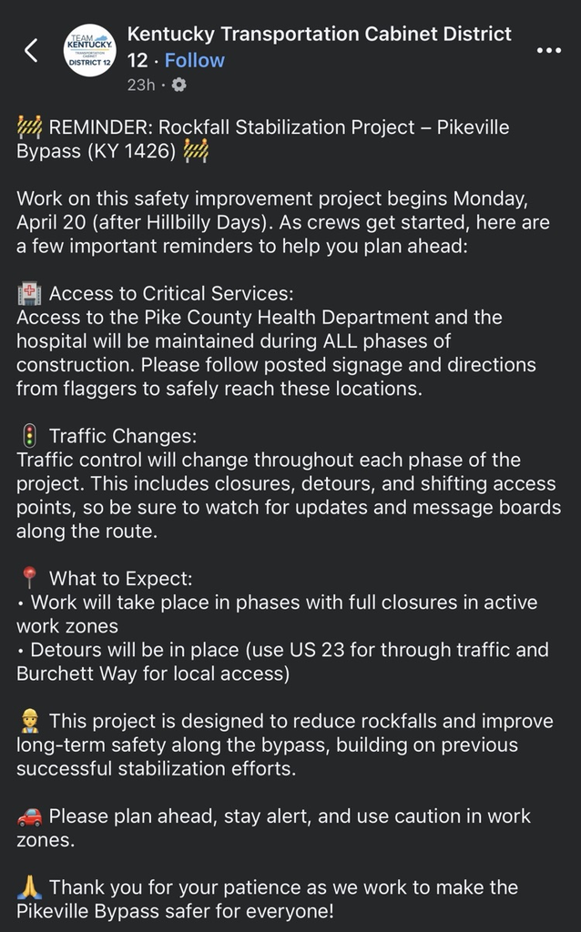 message on road project