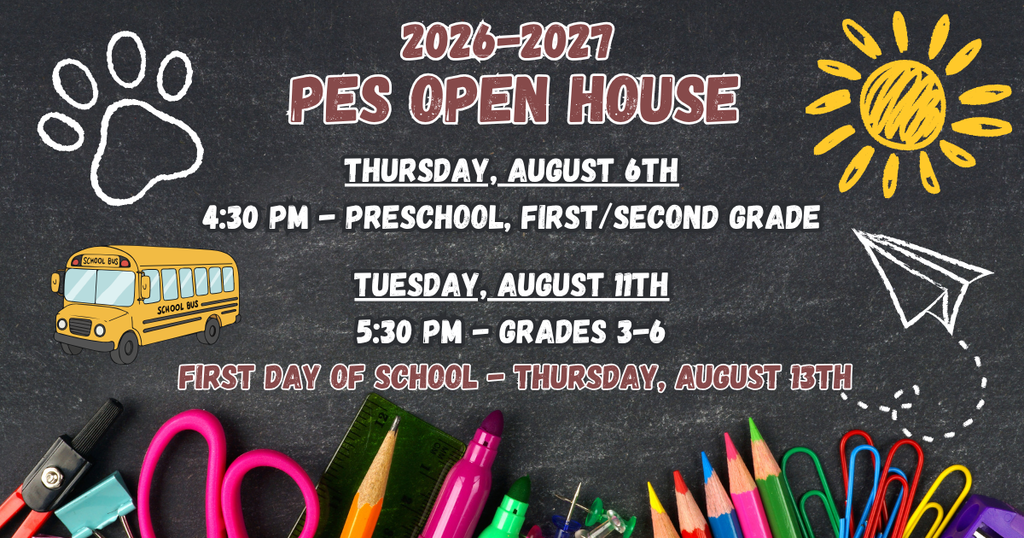 Open House for grades: Pre-K, First & Second - August 6th @ 4:30PM Open House for grades Third - Sixth - August 11th @5:30PM School begins Thursday, August 13! Drop off opens @7:30AM