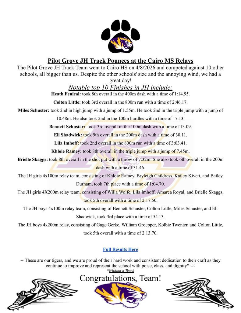 JH Tiger Track Results