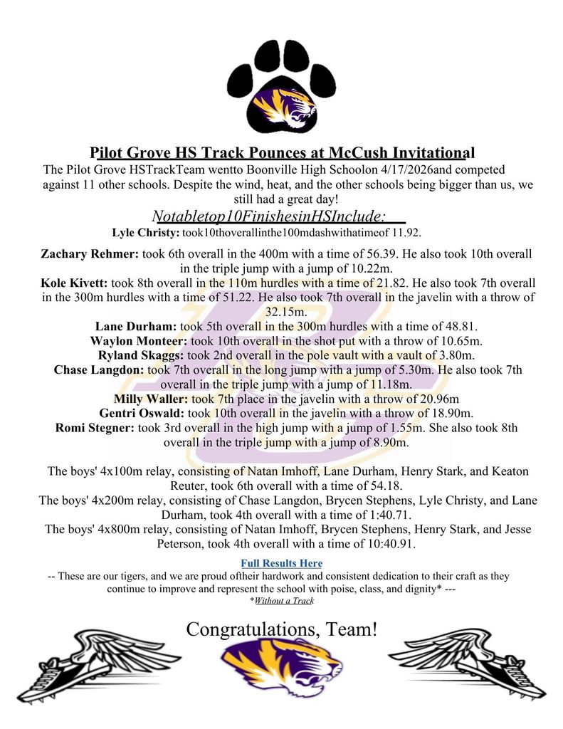 PG Track Results at Boonville