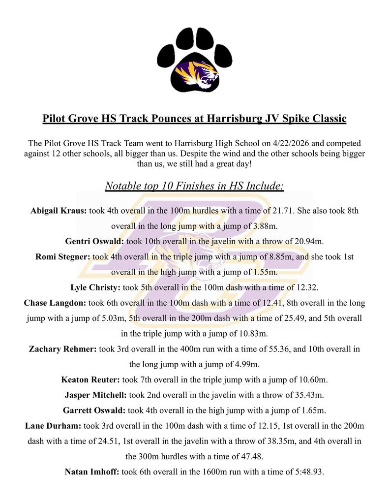 PG Track Results