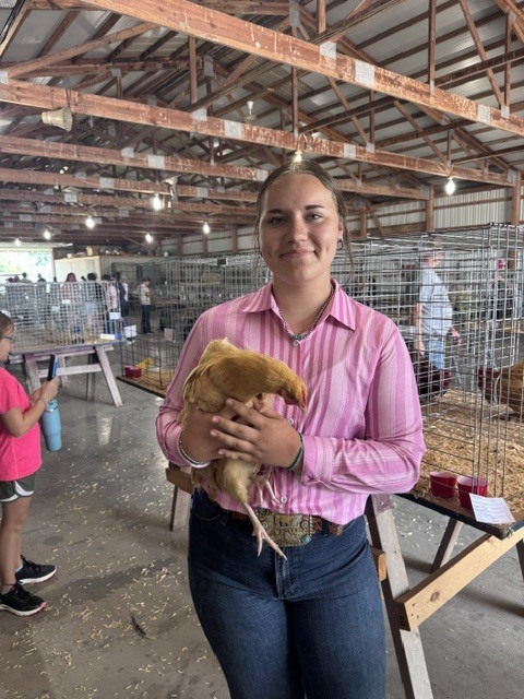 Audrey Wolfe with her chicken