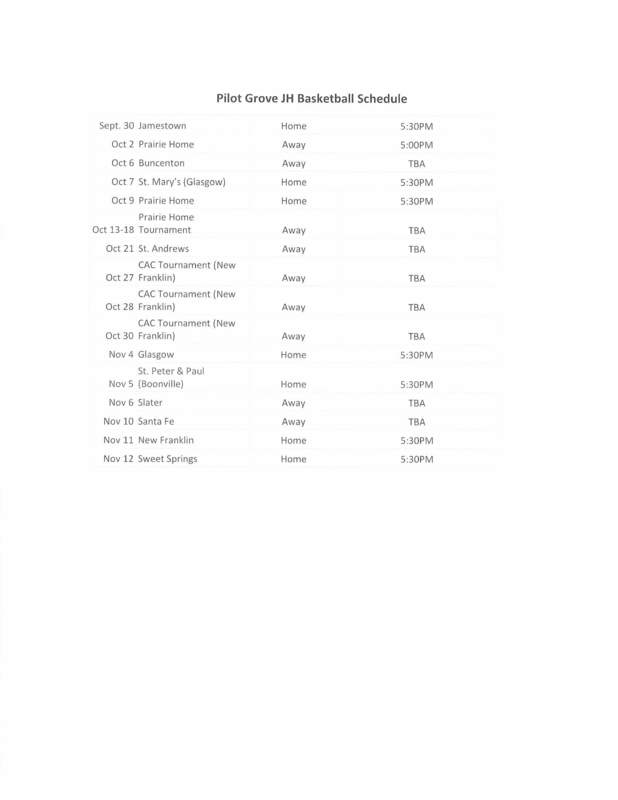 JH BB schedule