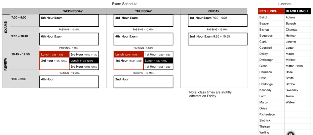 exam schedule