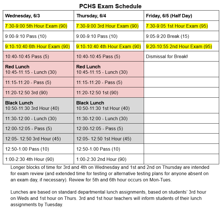 exam schedule